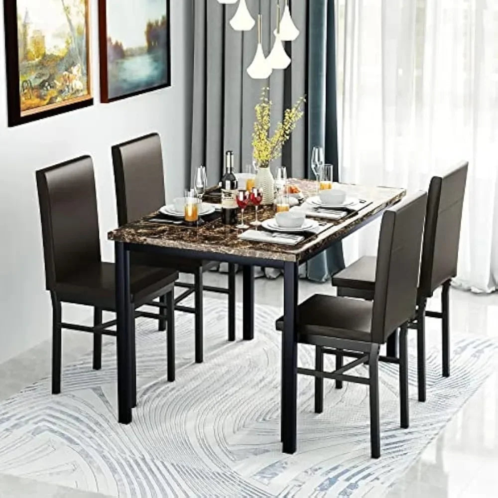 Delores Dining Table Set: includes 4 Leather Chairs