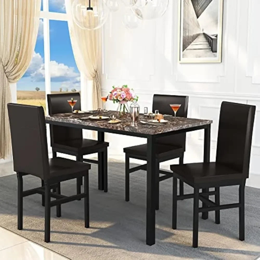 Delores Dining Table Set: includes 4 Leather Chairs