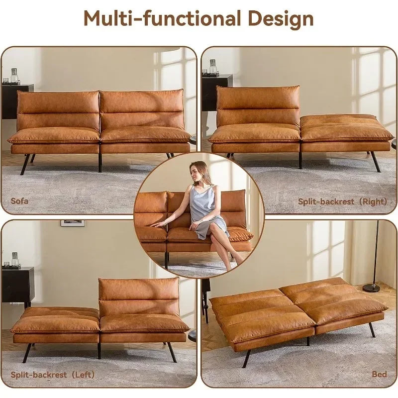 Convertible Armless Futon Sofa Bed,3" Memory Foam Modern Loveseat Couch,Brown