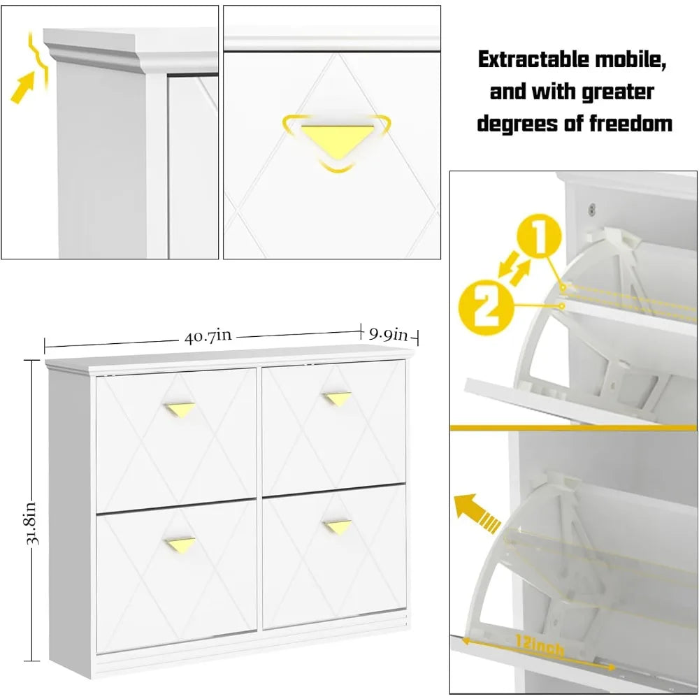 Shoe Cabinet with 4 Flip Drawers, Freestanding Tipper Shoe Rack Organizer with Adjustable Shelves, Shoe Locker