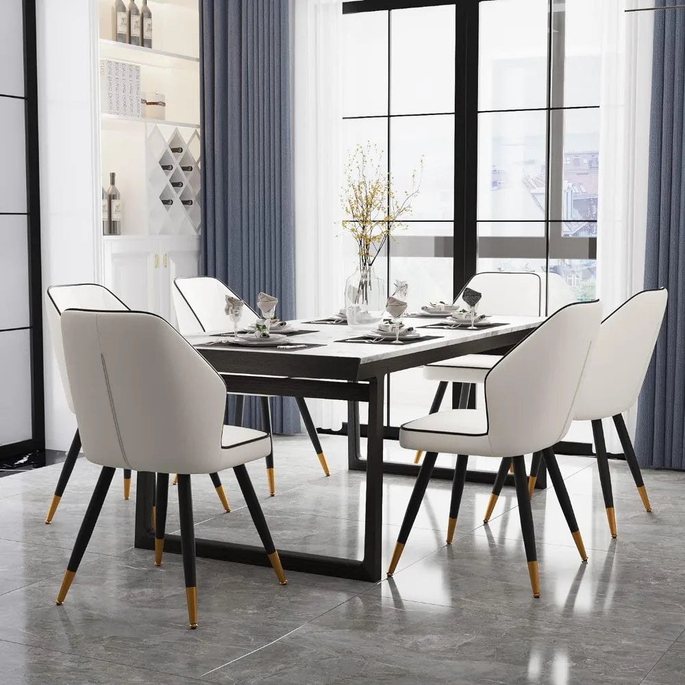 Faux Leather Dining Chair Set of 2, Modern Upholstered White Kitchen Dining Chair, Armless Dining Chair with Metal Legs