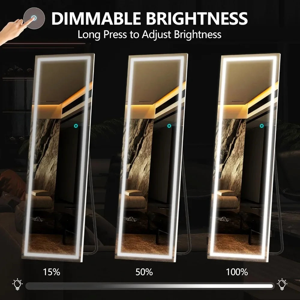 Full Length Mirror With LED Lights Decorative Mirrors 63" X 16" Full Body Mirror 3 Color Lighting & Dimmable Brightness - White