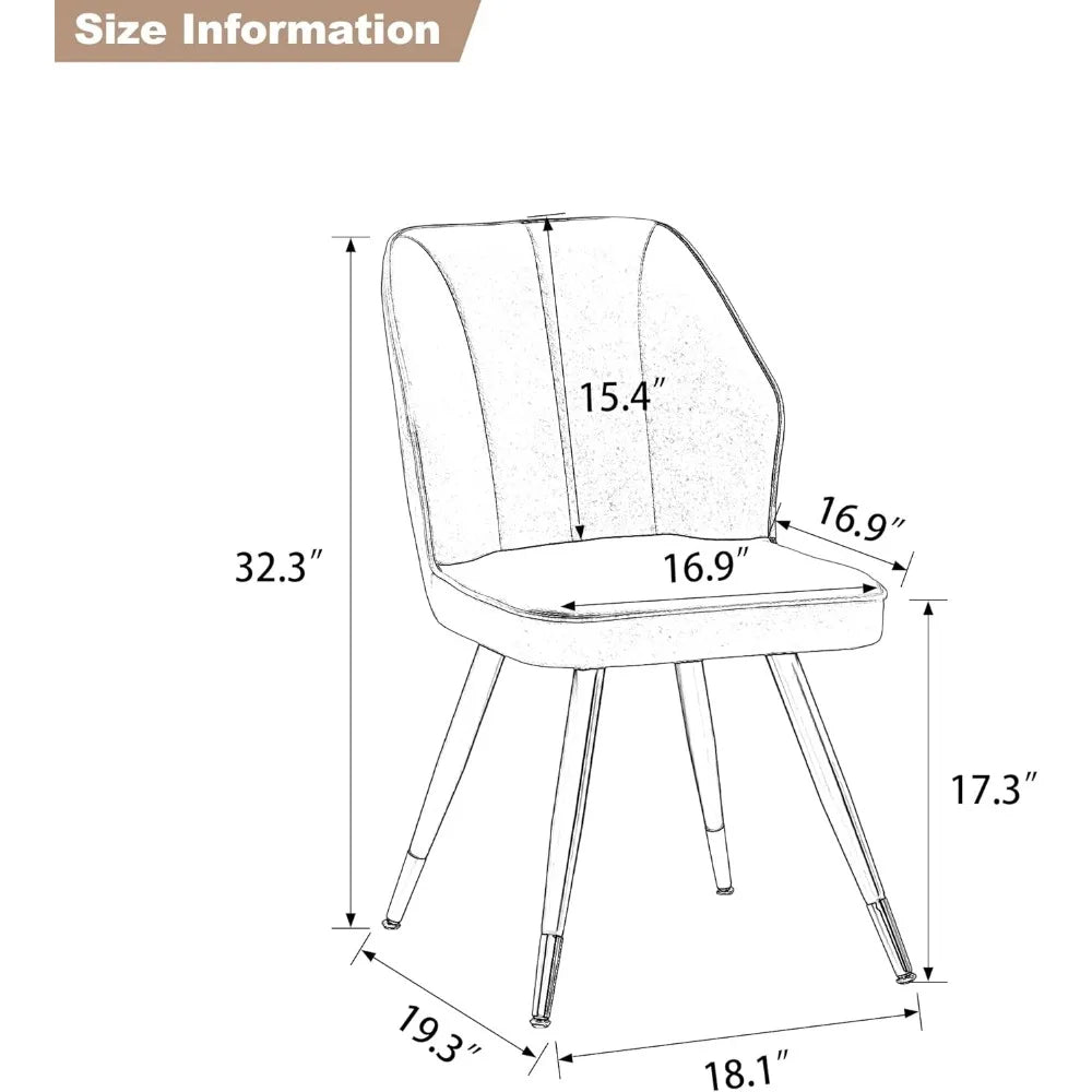 Faux Leather Dining Chair Set of 2, Modern Upholstered White Kitchen Dining Chair, Armless Dining Chair with Metal Legs