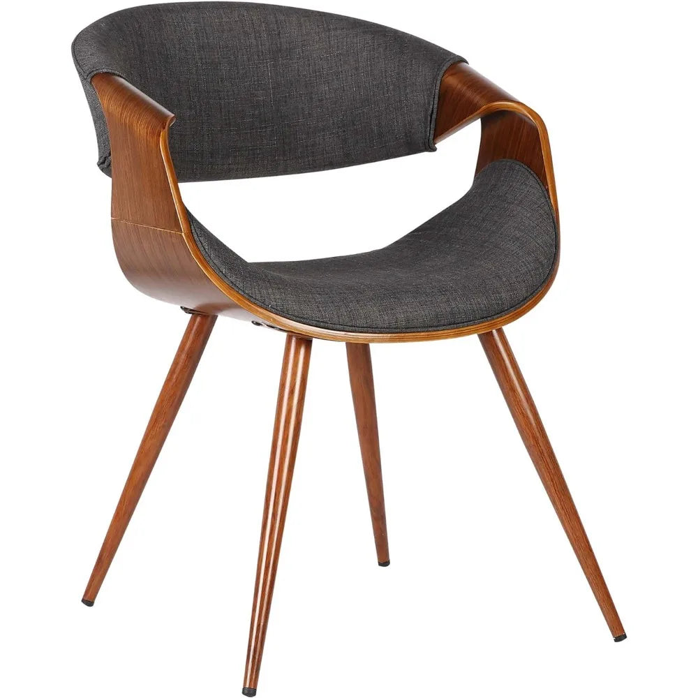 The Butterfly Dining Chair Features Convenient Armrests, Charcoal Fabric and Walnut Veneer, 22D X 21W X 29H In