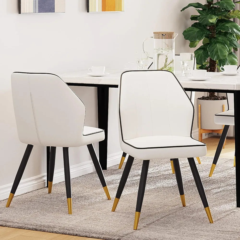 Faux Leather Dining Chair Set of 2, Modern Upholstered White Kitchen Dining Chair, Armless Dining Chair with Metal Legs