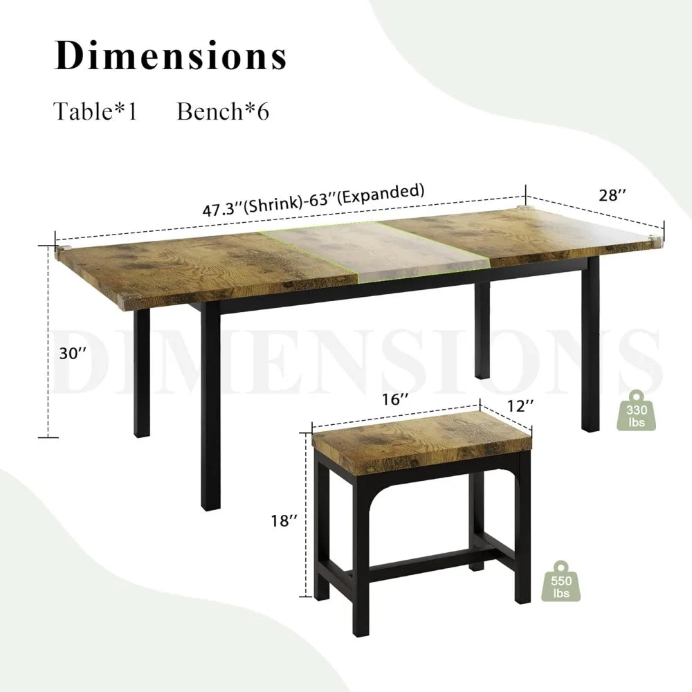 HQ Designs Lauren 7-Piece Dining Table Set - includes 6 Chairs