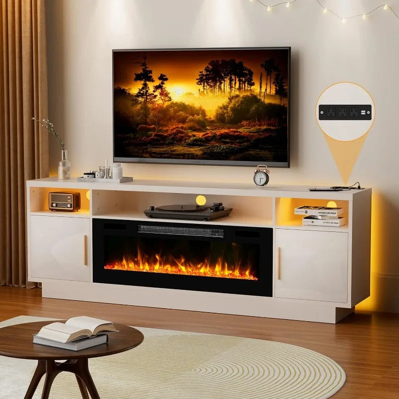 70'' TV Stand with 36'' LED Fireplace for 75+ inch TV