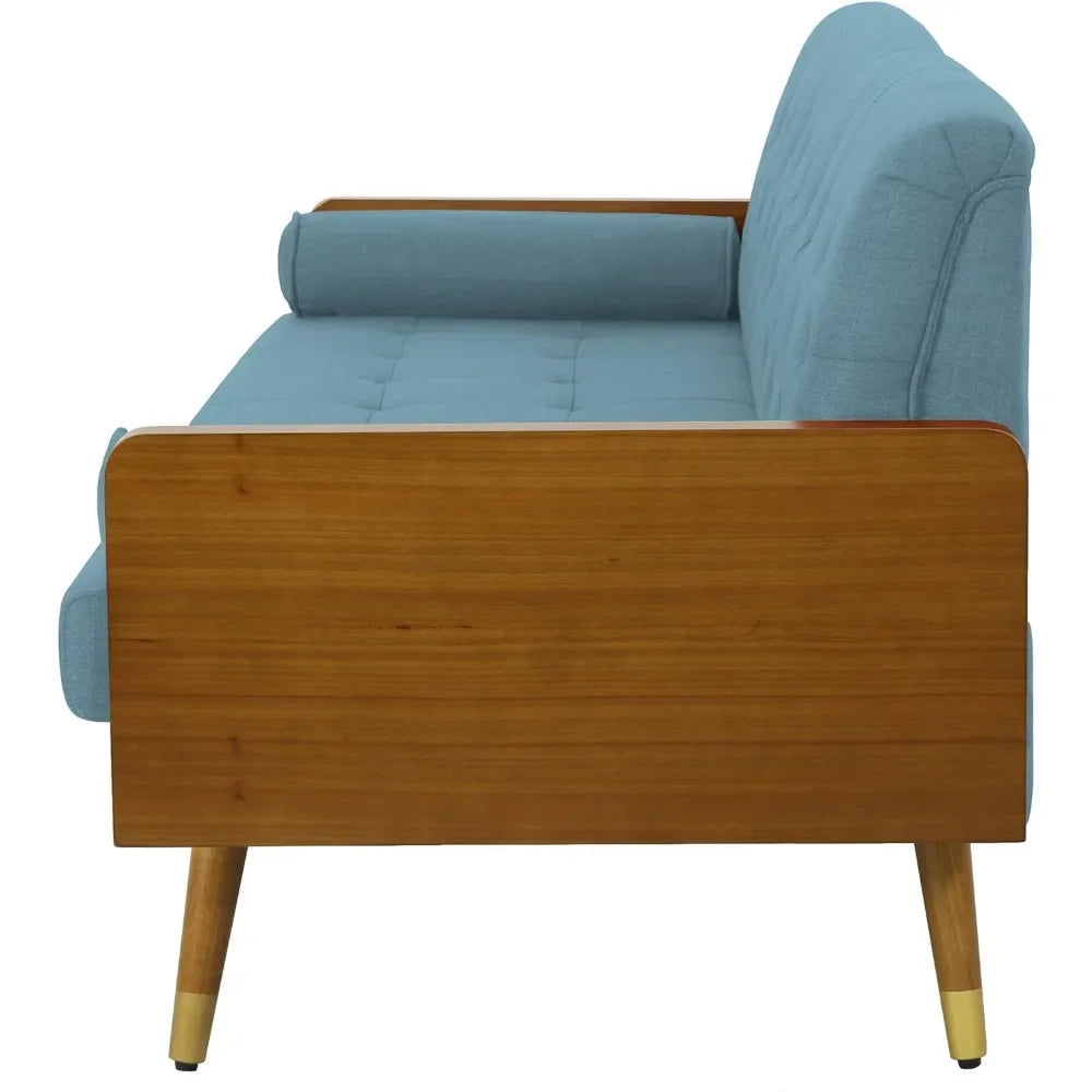 Living Room Sofas Mid Century Modern Tufted Fabric Sofa, Blue Couch Sofas