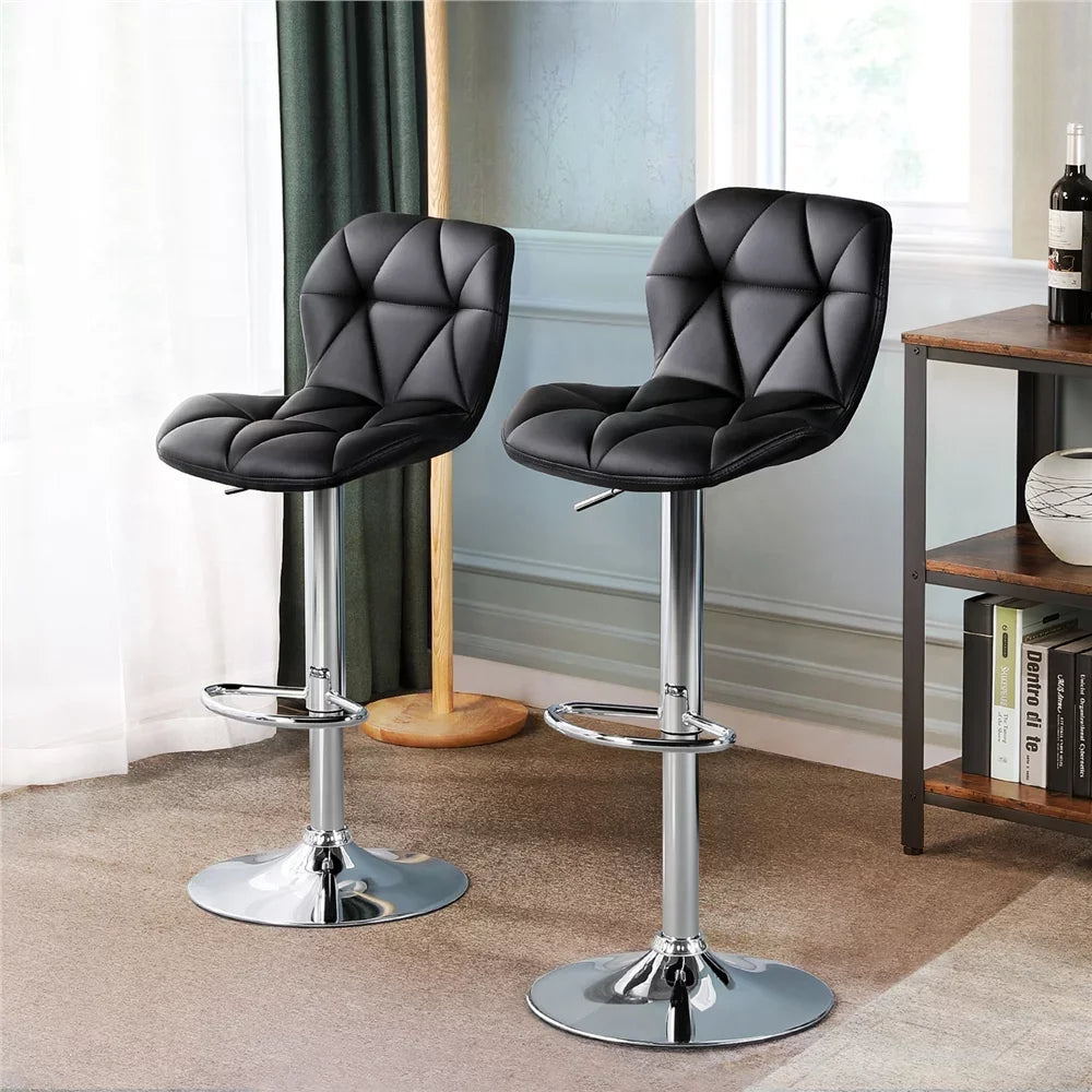 Modern Adjustable Faux Leather Swivel Armless Bar Stool, Set of 2