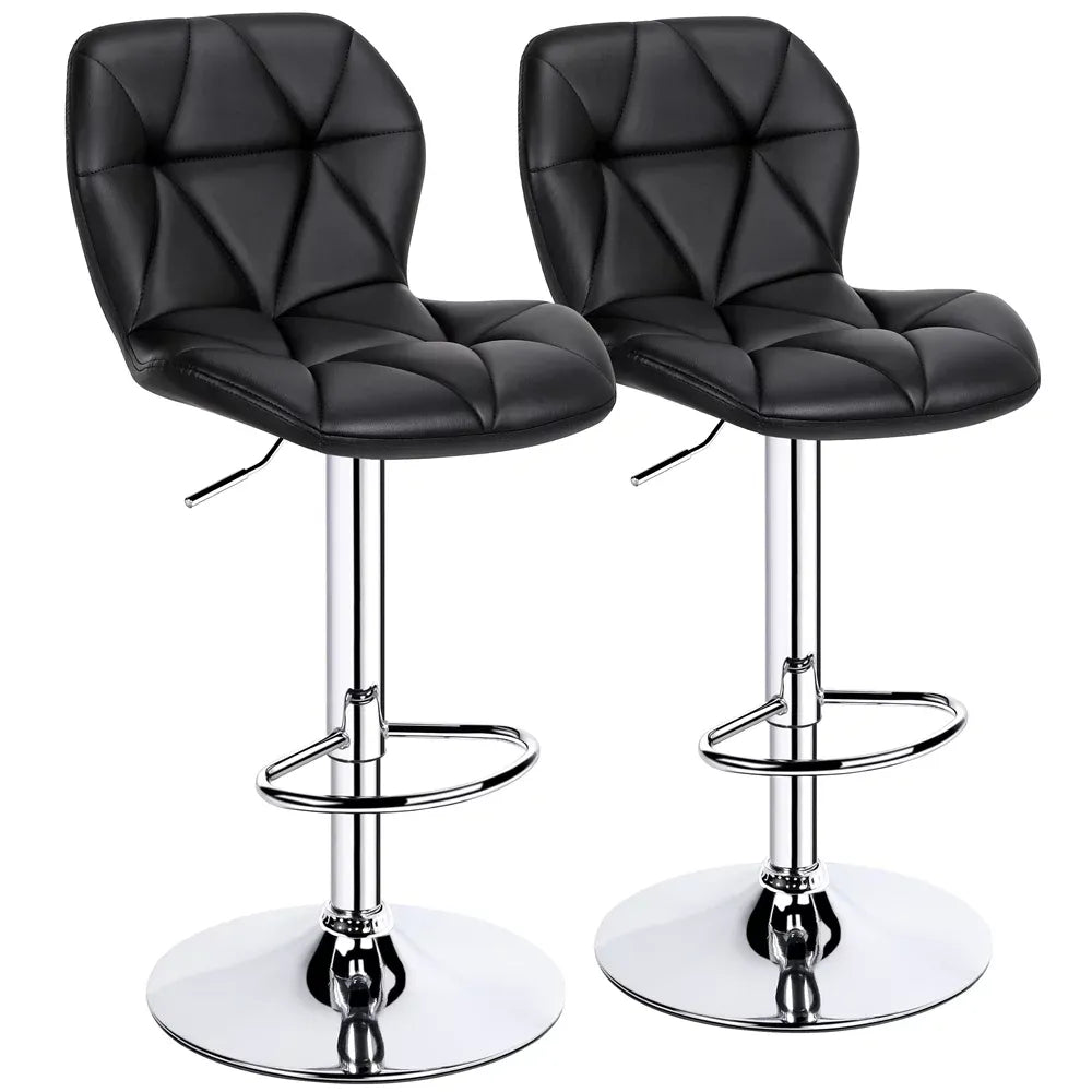 Modern Adjustable Faux Leather Swivel Armless Bar Stool, Set of 2