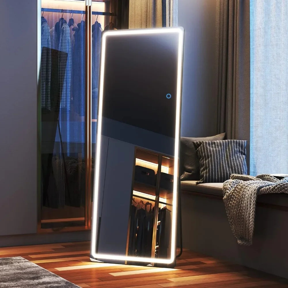 Free Standing Floor Mirror Decorative Mirrors Wall Mounted Mirror Light Up MirrorBlack 65"x22" Flexible Bathroom Products Home