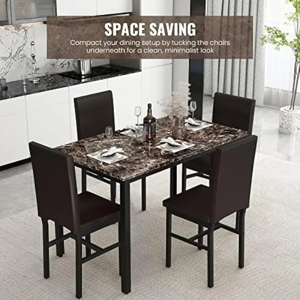 Delores Dining Table Set: includes 4 Leather Chairs