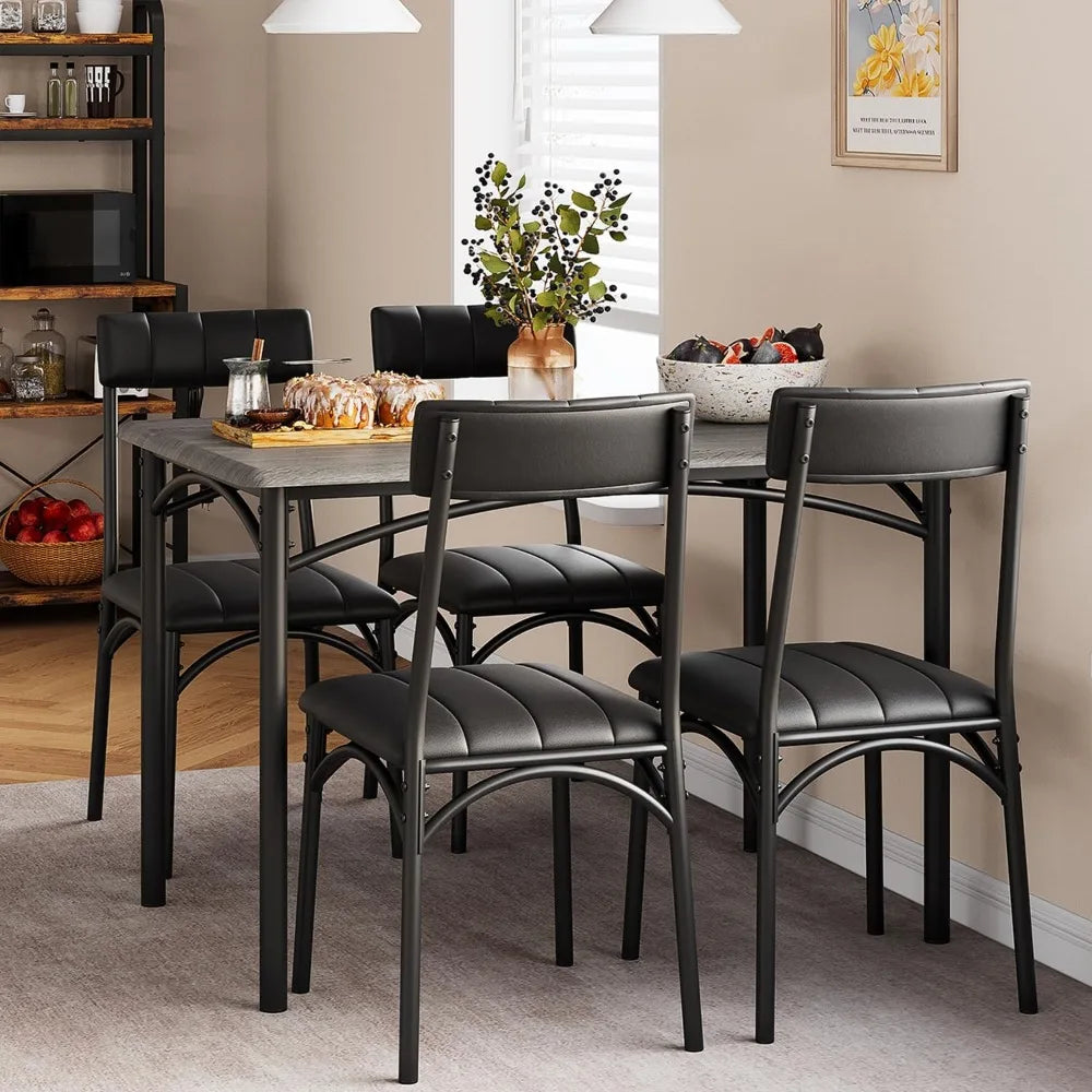 Kitchen Table and Chairs 4-piece Set, Rectangular Kitchen Table Set with 4 Upholstered Chairs, 5-piece Dining Tables Set