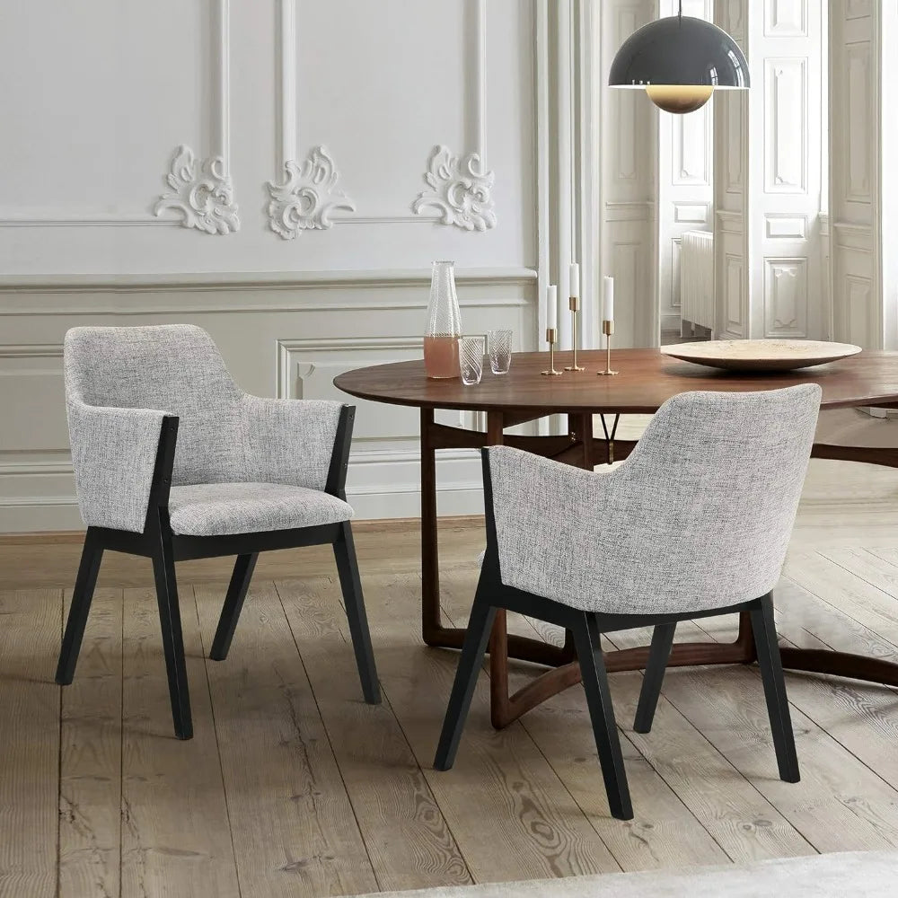 Lightweight Fabric Wooden Dining Chair - Set of 2, 18", Grey/Black, 100% Polyester