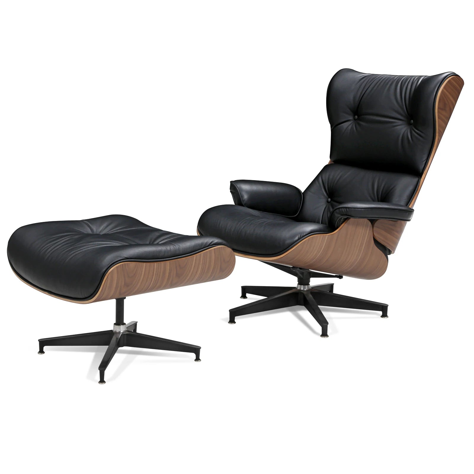 George Leather Lounge Chair with Ottoman - Walnut and Black