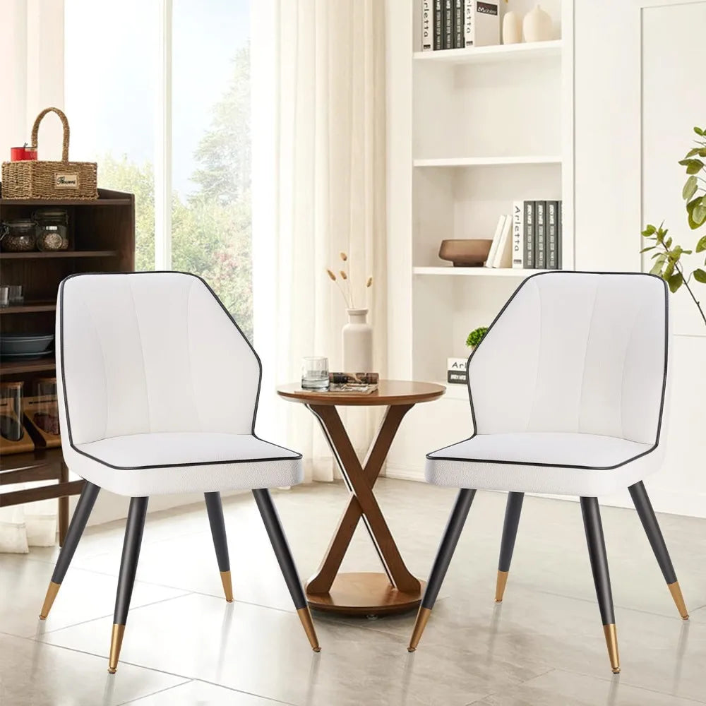 Faux Leather Dining Chair Set of 2, Modern Upholstered White Kitchen Dining Chair, Armless Dining Chair with Metal Legs