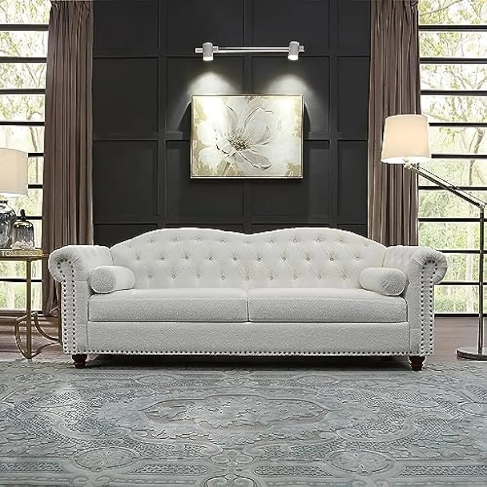 Angel White Living Room Sofa with Comfort Pillows