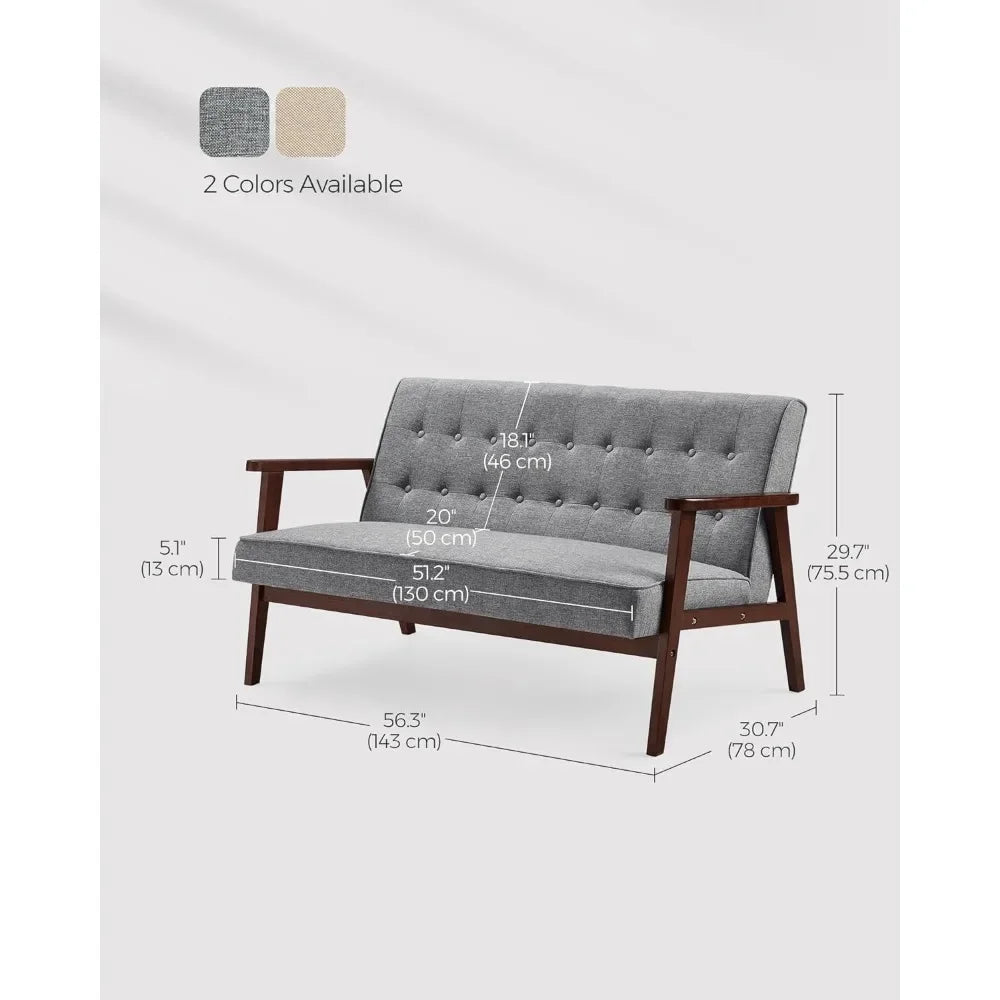 Loveseat Sofa, 2 Seater Cushioned Couch For Small Spaces,Modern 51.2-Inch Wide Solid Wood For Living Room, 2 Seat,Dove Gray