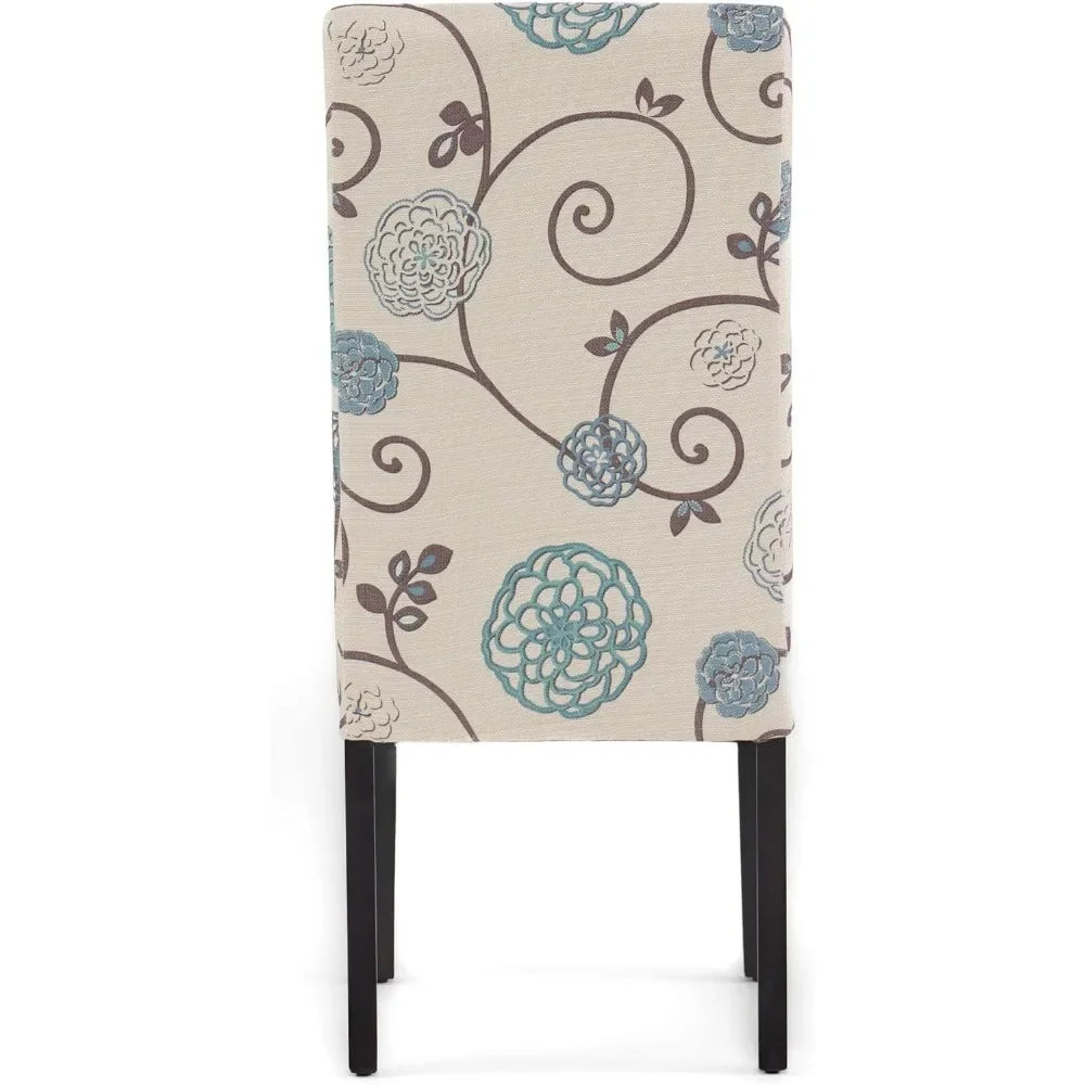 Fabric Dining Chairs, 2-Pcs Set, Polyester White And Blue Floral Kitchen Chair