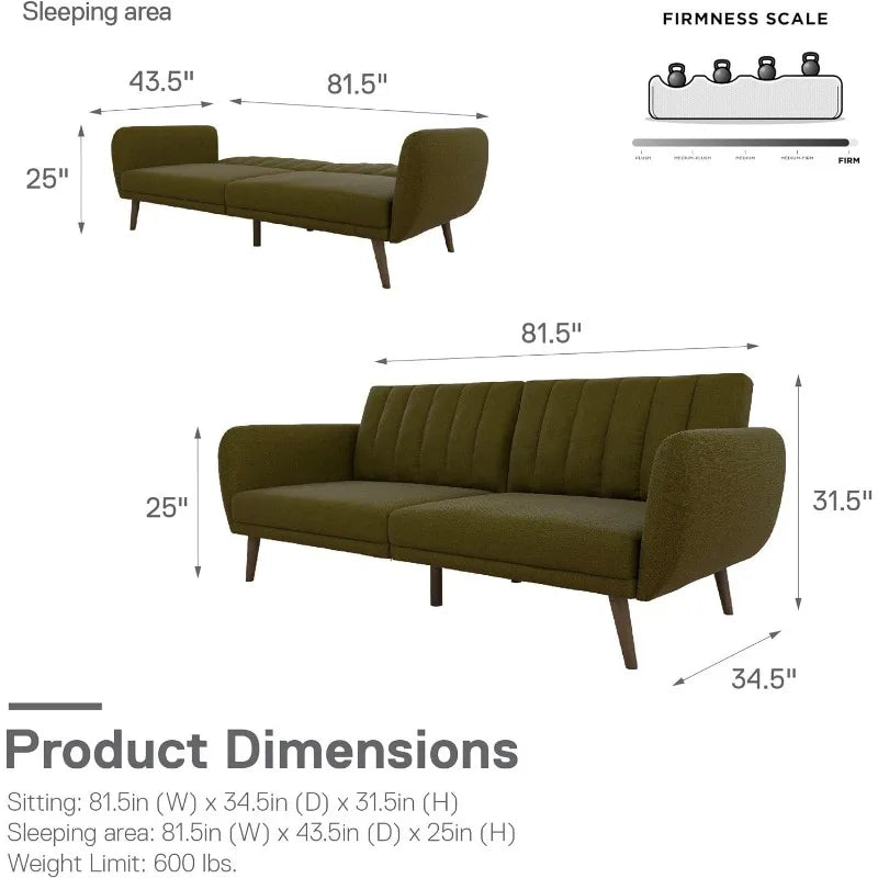 Brittany Sofa Futon - Premium Upholstery and Wooden Legs