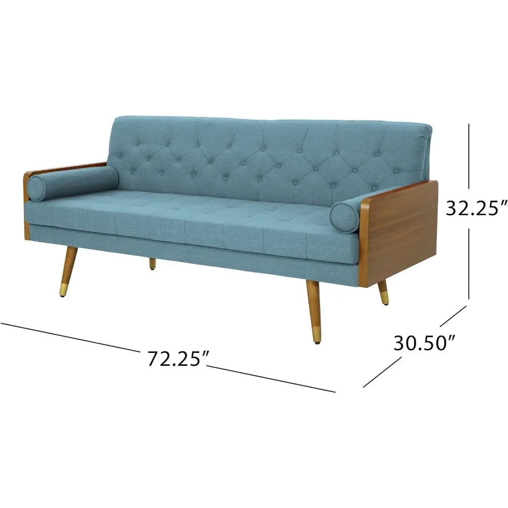 Living Room Sofas Mid Century Modern Tufted Fabric Sofa, Blue Couch Sofas