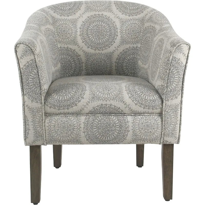 Barrel Shaped Accent Chair, Grey Medallion