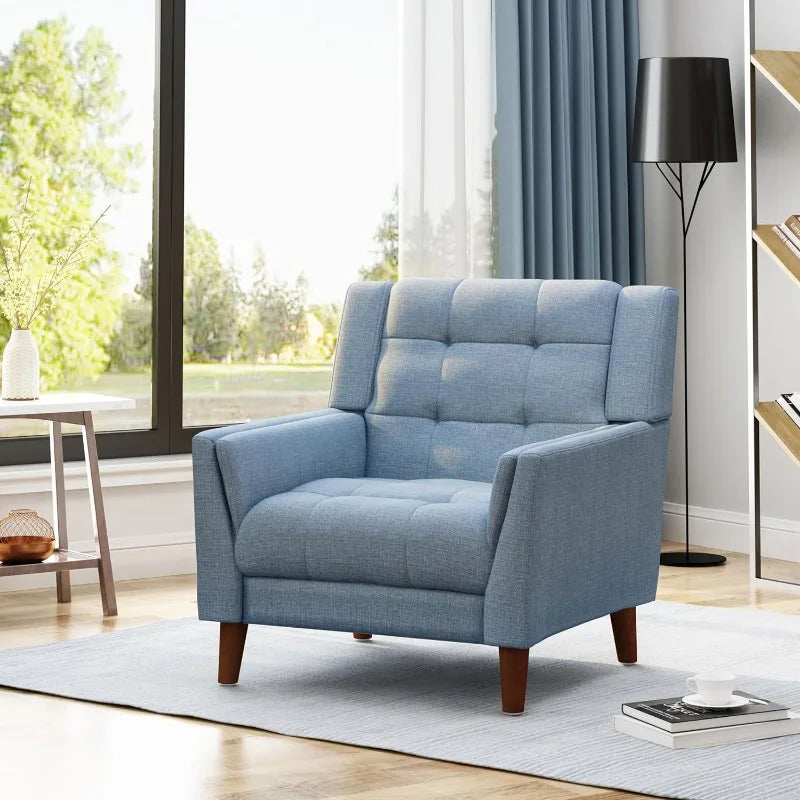 Beatrice Blue and Walnut Modern Arm Chair