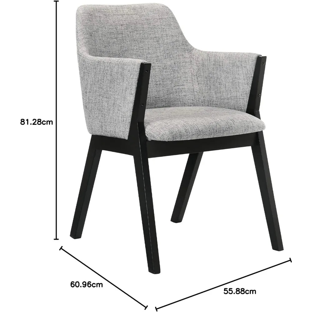 Lightweight Fabric Wooden Dining Chair - Set of 2, 18", Grey/Black, 100% Polyester