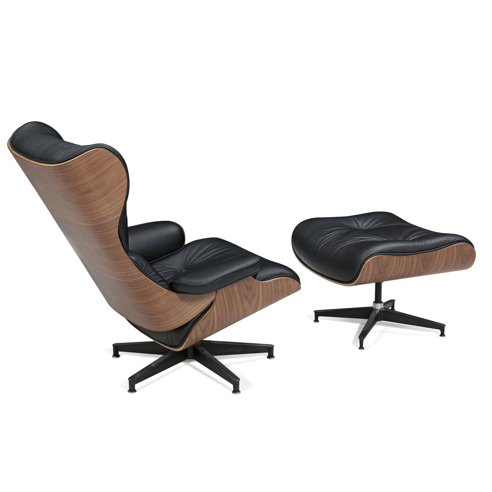 George Leather Lounge Chair with Ottoman - Walnut and Black