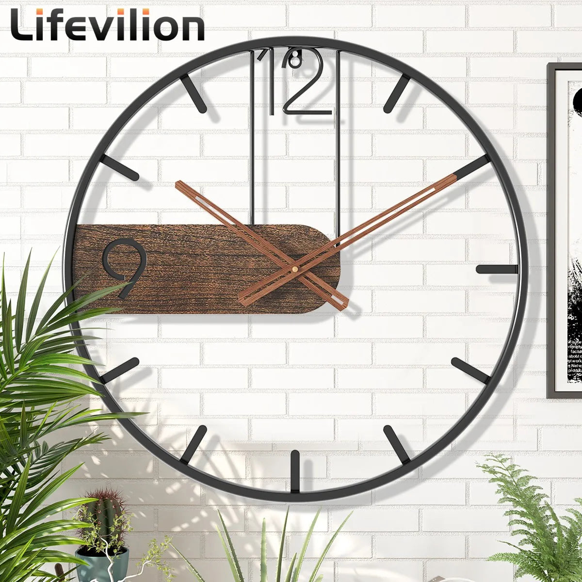 Metal Wall Clock Large Nordic Iron Round Wall Watch Decal Walnut Pionter Fashion Hanging Clocks Decoration for Home Living Room