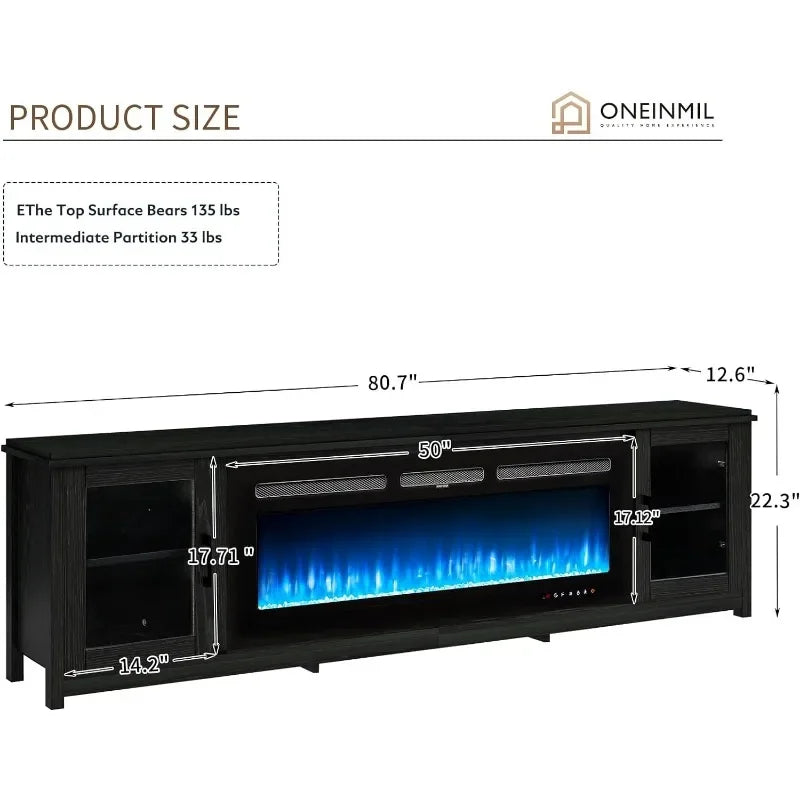 FlameFusion 80" Fireplace TV Stand, Entertainment Center with 50" Electric Fireplace