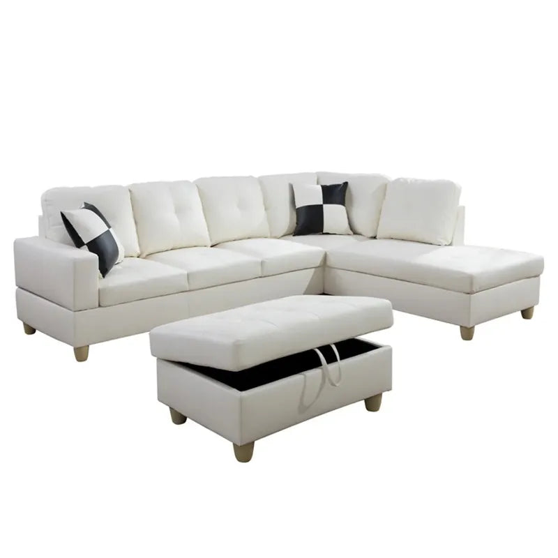 Hommoo Convertible Sectional Sofa, L Shaped Couch for Small Space Living Room, White(Without Ottoman)