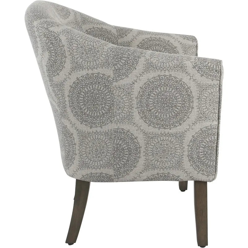 Barrel Shaped Accent Chair, Grey Medallion