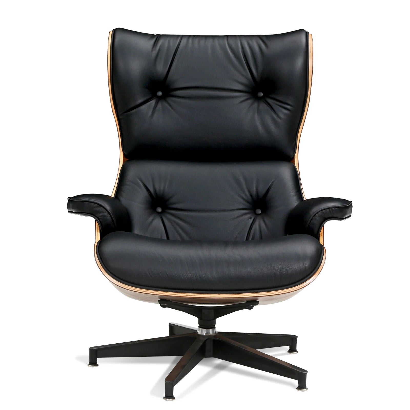 George Leather Lounge Chair with Ottoman - Walnut and Black