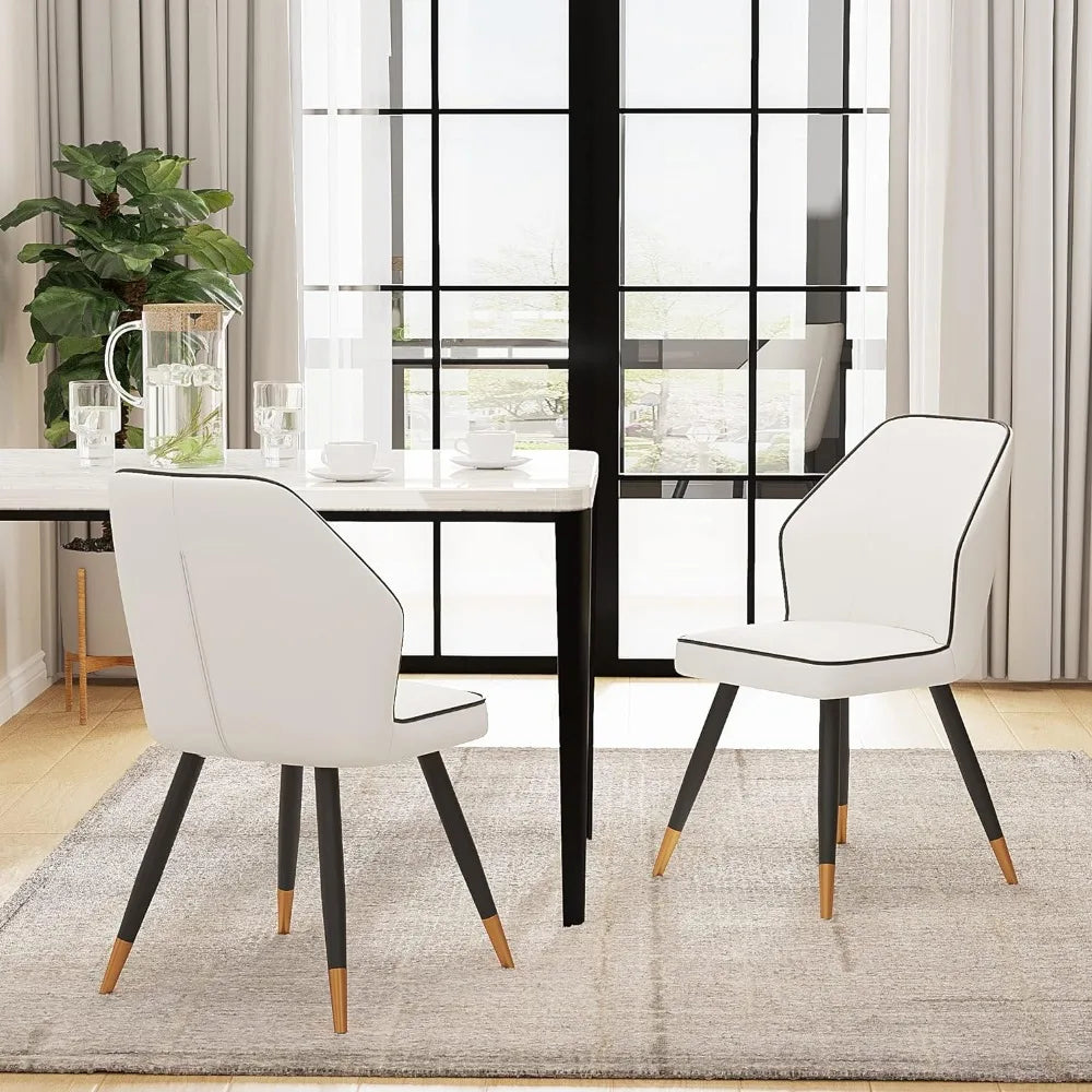 Faux Leather Dining Chair Set of 2, Modern Upholstered White Kitchen Dining Chair, Armless Dining Chair with Metal Legs