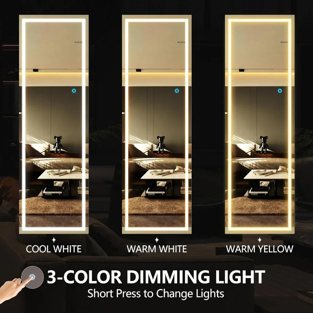 Full Length Mirror With LED Lights Decorative Mirrors 63" X 16" Full Body Mirror 3 Color Lighting & Dimmable Brightness - White