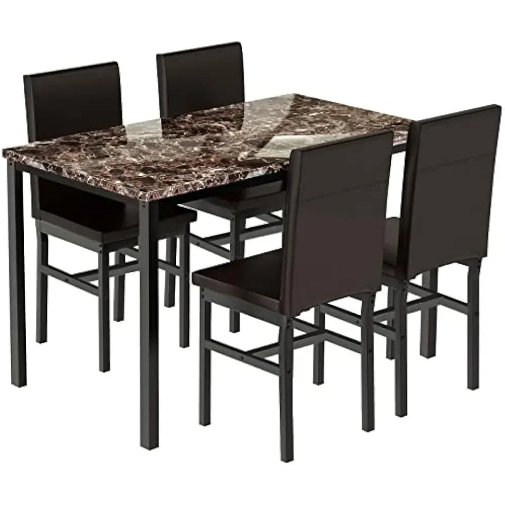 Delores Dining Table Set: includes 4 Leather Chairs