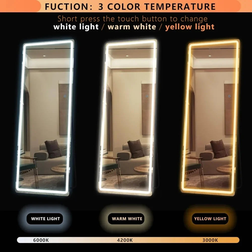 Free Standing Floor Mirror Decorative Mirrors Wall Mounted Mirror Light Up MirrorBlack 65"x22" Flexible Bathroom Products Home